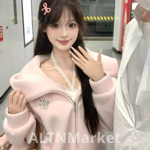 Антилопа бархат подкладка ткань 2025 осень и зима новый стиль женщины розовый преппи стиль свободный Fit случайный капюшоном шерстяное пальто