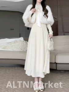 Флисовая подкладка и утолщение французский стиль богатая семья золото набор платье женщины осень и зима новый стиль превосходный смысл плащ шаль элегантность платье