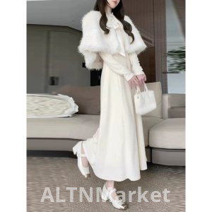 Флисовая подкладка и утолщение французский стиль богатая семья золото набор платье женщины осень и зима новый стиль превосходный смысл плащ шаль элегантность платье