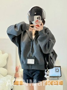 Официальный Рисунок Чистый Хлопок Китай Хлопок Щетина Американский Стиль Винтаж Толстовка Толстовка Пальто для Женщин Осень и Зима Свободный Fit Повседневная