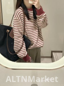 Официальная фигура Оригинальный 350 г M 'S пряжи окрашенные полосы Хан серии Винтаж полосы круглый вырез Petite осень и зима сезон