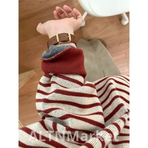 Официальная фигура Оригинальный 350 г M 'S пряжи окрашенные полосы Хан серии Винтаж полосы круглый вырез Petite осень и зима сезон