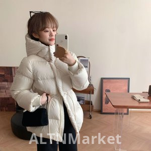 Официальная фигура затягивание талии пузырь фу 2025 новый стиль теплая одежда женщин легкий Хан серии с капюшоном прокачки веревки затягивание талии пальто модные