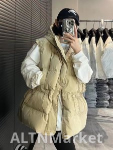 Plus Size 200 Jin Fat Mm Thickened Down Padded Vest for Women 2025 Autumn and Winter Pumping Rope Waist-cinching Hooded Vest Jackets & Coats