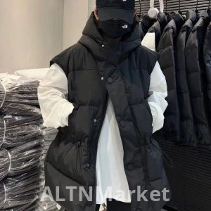 Plus Size 200 Jin Fat Mm Thickened Down Padded Vest for Women 2025 Autumn and Winter Pumping Rope Waist-cinching Hooded Vest Jackets & Coats