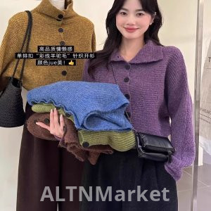 Корея Dongdaemun осень и зима новый стиль винтаж элегантность свободный Fit один ряд кнопка короткий стиль вязать кардиган свитер пальто для женщин модные