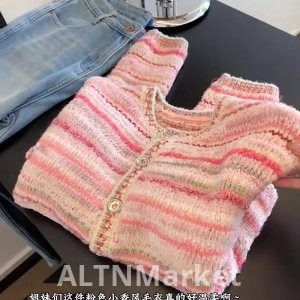 Розовые полосы Шанель Стиль вязаный кардиган женщины осень и зима французский стиль превосходное чувство элегантность Petite короткий стиль свитер пальто