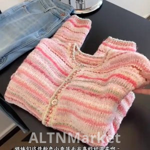 Розовые полосы Шанель Стиль вязаный кардиган женщины осень и зима французский стиль превосходное чувство элегантность Petite короткий стиль свитер пальто