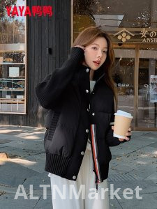 Белая утка вниз 2025 зима новый стиль пуховик женщины легкий флагман магазин теплая мода вязать сплайсинга пальто