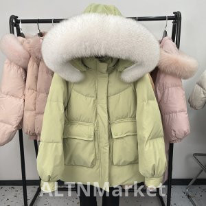 Белая утка вниз корейский стиль пуховик женский средней школы длинный стиль 2025 большой меховой воротник - разгрузочный колпачок случайный утолщенный вниз пальто модные