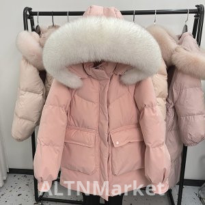 Белая утка вниз корейский стиль пуховик женский средней школы длинный стиль 2025 большой меховой воротник - разгрузочный колпачок случайный утолщенный вниз пальто модные