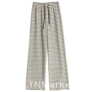 Черно-белые полосатые брюки-полотенца Женщины Осень и зима Флис с подкладкой Хан серии Ленивый Свободный Fit Вертикальный Чувство Повседневная Широкая Нога Брюки