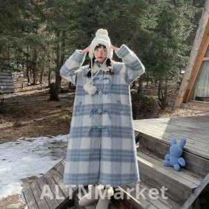 Sen Series Young Girl Stars Horn Buckle College Woolen Coat for Women Autumn and Winter New Style Superior Sense Petite Woolen Coat