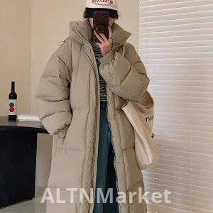 Рог Пакет Хаки Взрыв Модели Пуховик Женщины Новый Стиль Утолщенный Пуховик Пальто Экстра Длинный Стиль Через Колено Свободный Fit Корейский Стиль Пальто