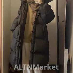 Рог Пакет Хаки Взрыв Модели Пуховик Женщины Новый Стиль Утолщенный Пуховик Пальто Экстра Длинный Стиль Через Колено Свободный Fit Корейский Стиль Пальто