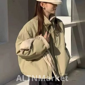 Han серии флис с подкладкой Мандарин воротник шерсть ягненка короткий стиль пальто для женщин 2025 зима новый стиль Casual Свободный Fit Теплая рабочая одежда хлопок мягкая куртка