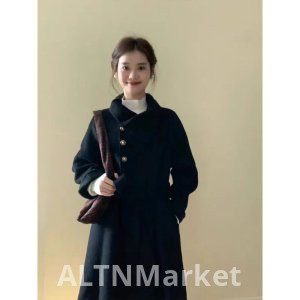 Шерстяное пальто для женщин 2025 осень и зима новый стиль черный Хехе Бен ветер длинный стиль верхняя одежда пальто превосходное чувство западный стиль носить взять