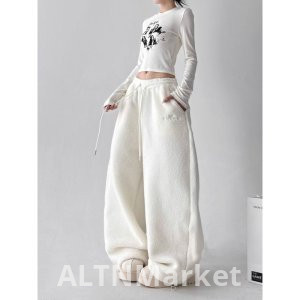 2025 Зима Новый Стиль Флис Брюки Женщины Зима Утолщенный Casual Свободный Fit Повседневные Брюки