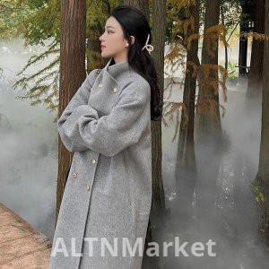 Золотая пряжка средней длины стиль шерстяное пальто женщины 2025 осень и зима сезон превосходное чувство Хань серии мандарин воротник Свободный Fit шерстяное пальто