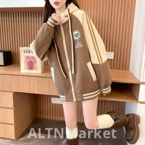 real photo After Package Collar Pure Cotton China Cotton Complex Super Soft Fleece-Lined Plus Size Splicing Zipper Student Baseball uniform Coat for Women