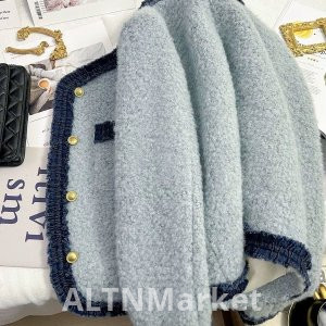 Подкладка зарядка бархат утолщенный сплайсинг синий Шанель стиль французский стиль короткая куртка осень и зима новый стиль элегантность превосходное чувство топ