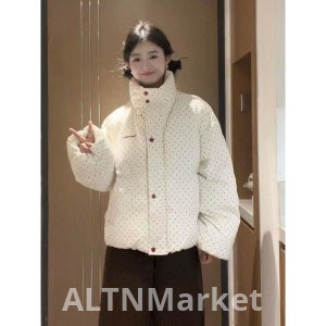 Сладкий Preppy Стиль Милый Мандарин Воротник Polka Dot Хлопок Одежда Пальто для Женщин 2025 Зима Новый Стиль Утолщенный Холодный и Теплый Хлопок Padded Куртка