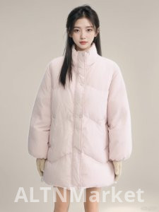 Network Figure chummy Cherry blossoms Tower Tower Original Loose Fit Wave Light Color Lamb Neck Warmer Down Padded Mid-Length Coat Winter