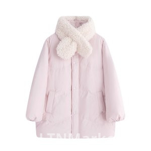 Network Figure chummy Cherry blossoms Tower Tower Original Loose Fit Wave Light Color Lamb Neck Warmer Down Padded Mid-Length Coat Winter