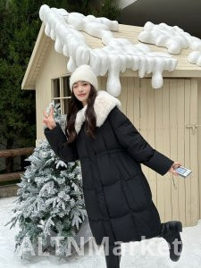 Белый утиный пух Цвет кофе Пуховик Женщины 2025 Зима Новый Стиль Свободный Fit Плюс Размер Утолщенный Отворачивающийся Воротник Большой Меховой Воротник Пуховик Пальто
