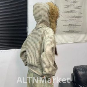 De Velvet Fabric Fur collar Detachable High Street Stripes Fur collar Fleece-Lined and Thickened Design Sense Niche Zipper Coat