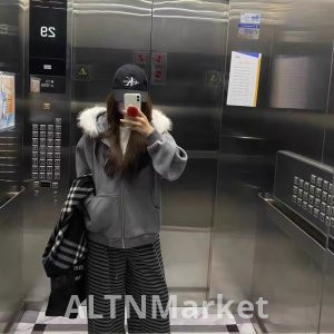 American Style Vintage Jorg gray Fur collar Coat for Women 2025 Autumn and Winter New Style Fleece-Lined and Thickened Design Sense Loose Fit Warm Top