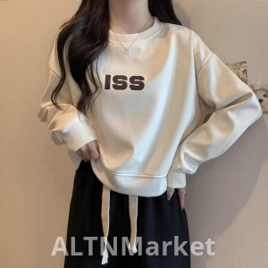 2025 Круглый шеи пуловер Короткий Стиль Толстовка Женщины Осень и Зима Топ Свободный Fit Похудение Petite