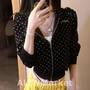 Original Embroidery Cool Sister Super Love Polka Dot Shirt American Style Minimalist Long Sleeve Hooded Cardigan Exquisite