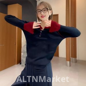 Энди Бархат Чувство Цвет Блок Длинный Рукав Вязать Свитер Женщины Осень Новый Стиль Похудение Живота Похудение Внутри Возьмите Базовый Рубашка Топ