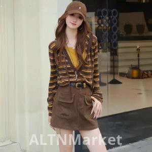 Энди Бархат Минус Цвет Блок Полосы Капюшоном Вязать Свитер Женщины В этом Году Популярные Взрыв Модели Искусственный Две Части Похудения Повседневная Топ