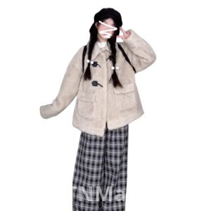 Рог Пряжка Баранина Шерсть Пальто для Женщин Осень и Зима Дизайн Чувство Ниша Preppy Стиль Винтаж Меховые Утолщенный Хлопок Одежда Хлопок Padded Куртка