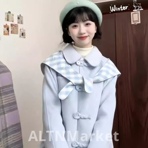 Han Series Woolen Coat for Women Petite 2025 Autumn and Winter New Style Superior Sense Thickened Mid-Length Style Blue Woolen Coat