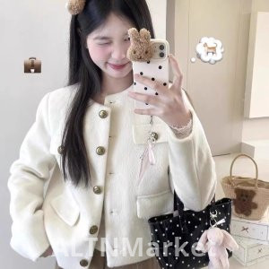 Богатая семья Золото Белый Шанель Стиль Шерстяное пальто 2025 Осень и зима Petite Высшее чувство Свободный Fit Универсальный Топ