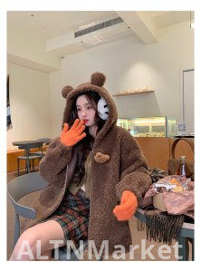 2025 Весело Маленький Медведь Маленький Медведь Уши Ягненок Меховые Частицы Пальто Пальто для Женщин