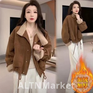 Короткий стиль Флис с подкладкой и утолщенной замши бархат пальто для женщин зимняя одежда новый стиль 2025 год корейский стиль Petite Свободный Fit Casual Топ