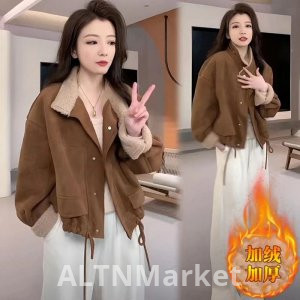 Короткий стиль Флис с подкладкой и утолщенной замши бархат пальто для женщин зимняя одежда новый стиль 2025 год корейский стиль Petite Свободный Fit Casual Топ