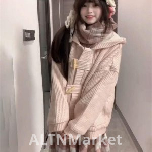 Petite Han Series Wear Take A set Spring Horn Buckle Hooded Cardigan coat Plaid Half Body Skirt Two-Piece Set