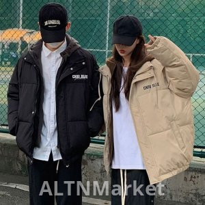 Official Figure Thickened Faux Two-Piece Hooded Cotton Padded Jacket Couple A Letter Loose Fit Casual Coat Cotton-Padded Jacket Men Female Models