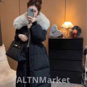 Пуховик Женщины Новый Стиль Корейский Стиль Мода Имитация Мех Шуба Лисий Мех Воротник Длинный Стиль Талия Зажимать Универсальный Похудения Хлопок Padded Куртка Пальто