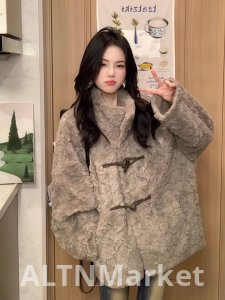 Цена Оригинальная Ткань Мандарин Воротник Утолщенный Сладкий Цвет Блок Превосходное Чувство Меховая Овечья Шерсть Пальто для Женщин