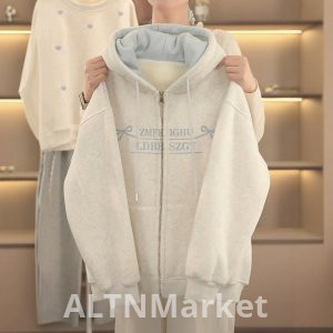 Официальный Рисунок Толстовка Осень и Зима Флис С Подкладкой Новый Стиль Молния Кардиган Пальто Вышивка Свободный Fit Капюшоном Теплый Топ Женщины