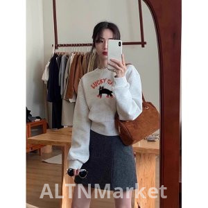 Круглый шеи пуловер короткий стиль толстовка женщины осень и зима топ свободный Fit похудения Petite