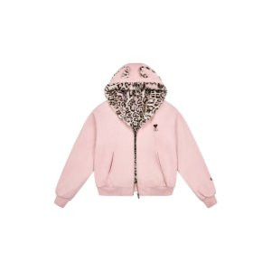 Американский стиль сладкий прохладный 2025 Новый стиль кроличье ухо леопардовый принт с капюшоном короткий стиль хлопок мягкая куртка утолщенный теплый молния пальто модные