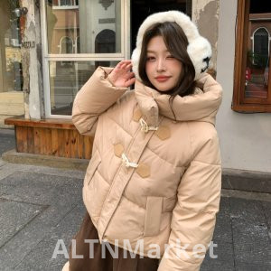 реальное фото Сонный Кролик Хуа Фу Решетка Съемный Колпачок Короткий Стиль Хлопок Padded Куртка Женщины Зима Три Защиты Утолщенный Малый Размер Хлопка Пальто