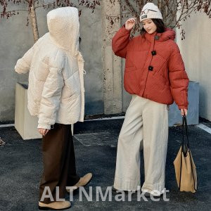 реальное фото Капюшон Рог Пряжка Вниз Padded Женщины Зима Новый Стиль Свободный Fit Хуа Фу Решетка Короткие Утолщенные Малый Размер Хлопок Пальто